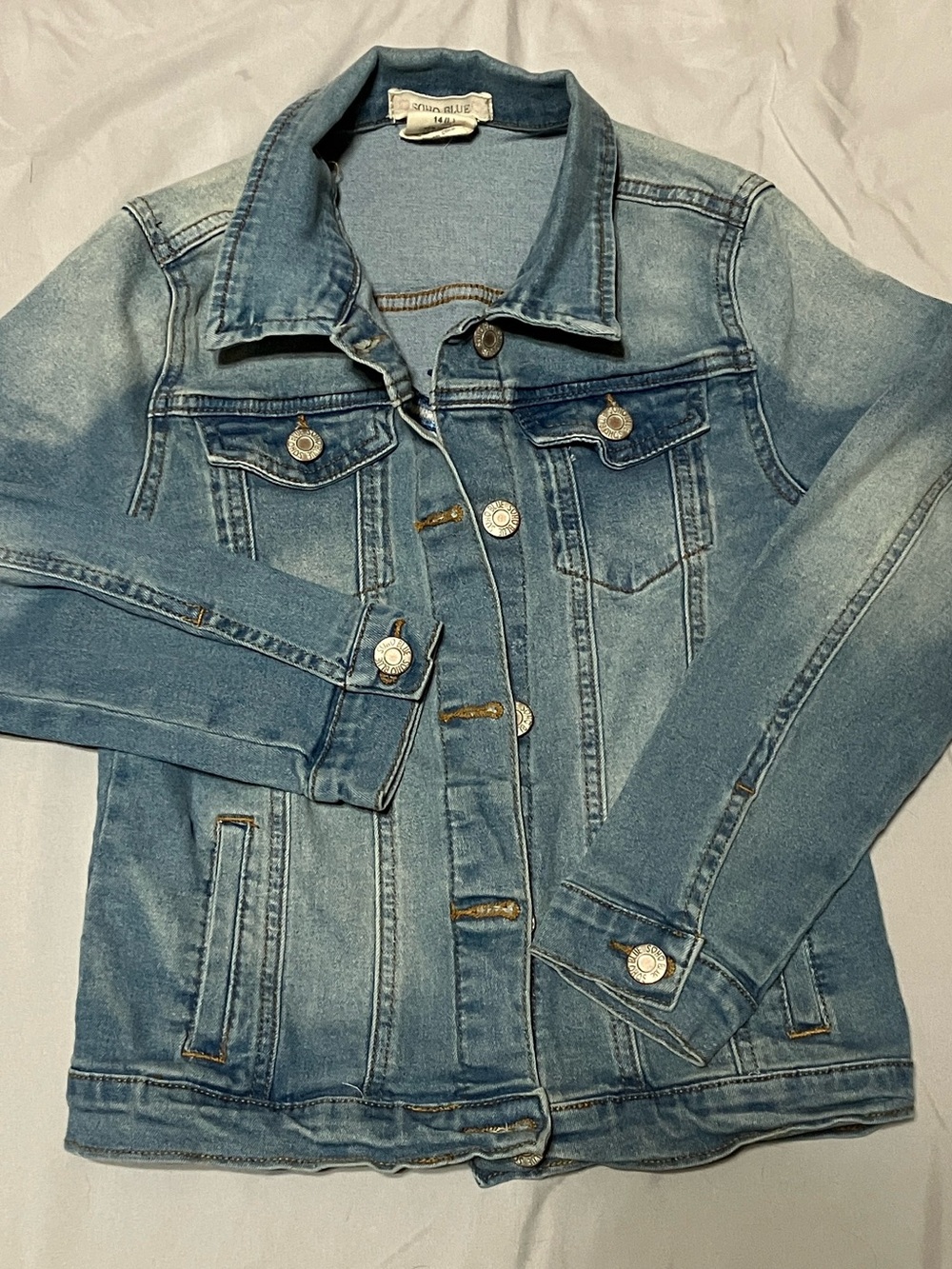 Girls Light Blue Denim Jacket - Faith Embroidered on the Back